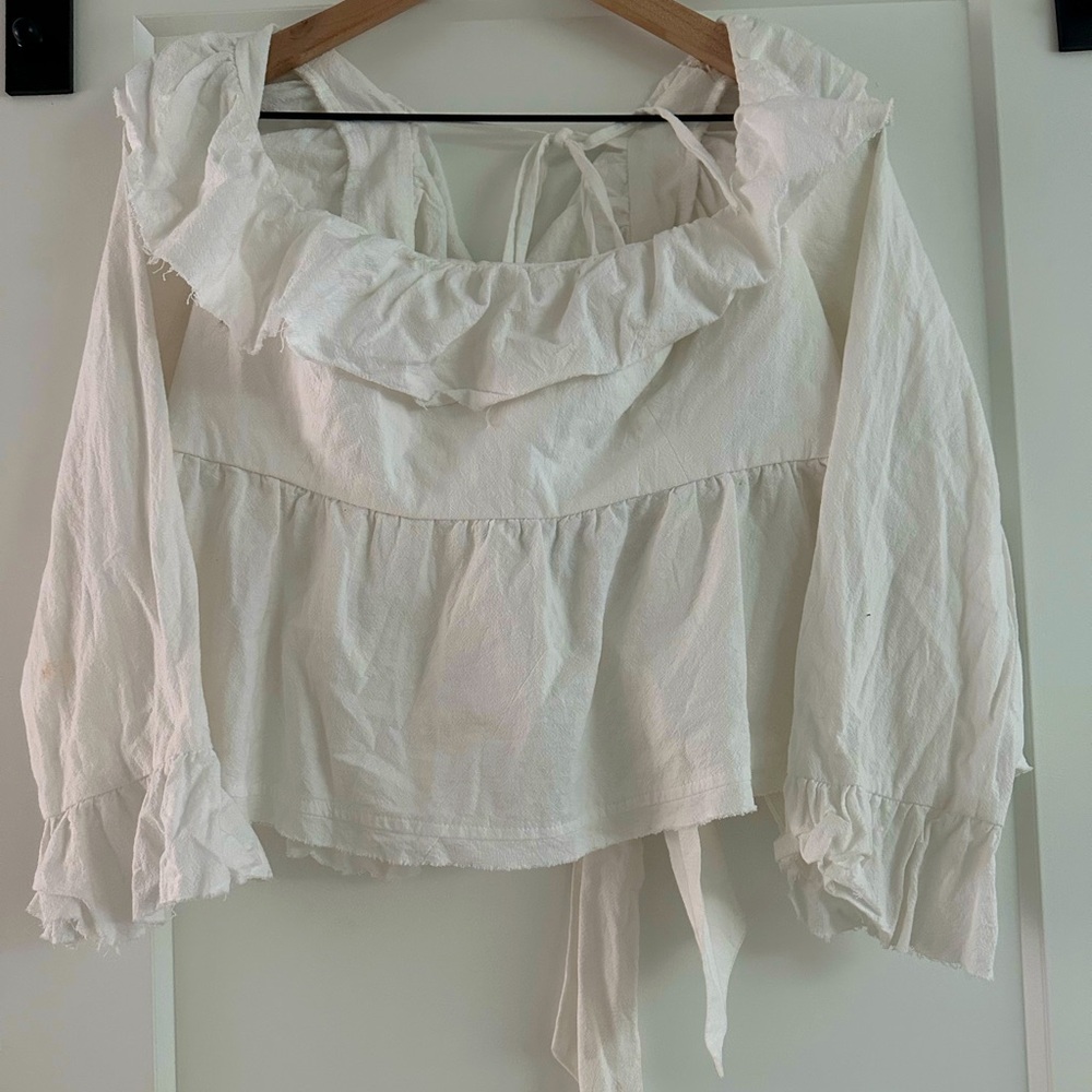 Free People Cream Ruffled Blouse